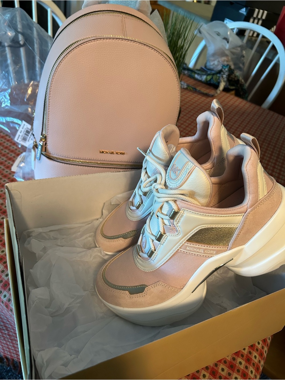 Michael Kors Women's Blush Pink Platform Sneakers backpack to match as a set